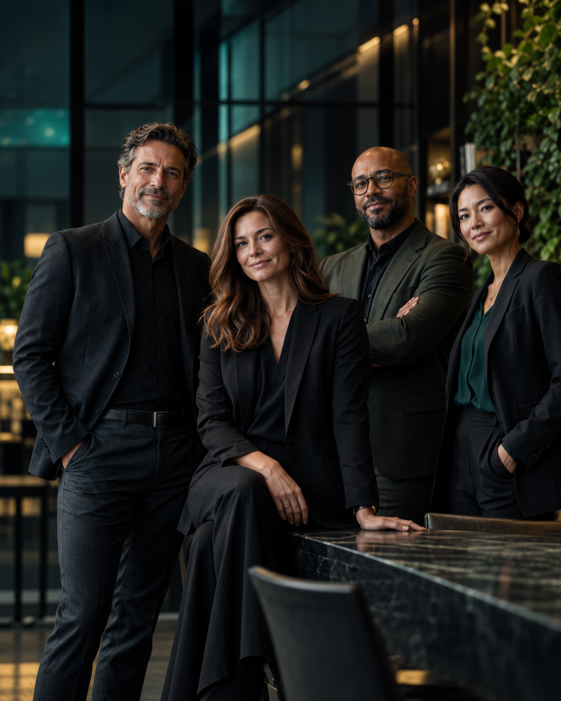 Four customer operations professionals in a modern office